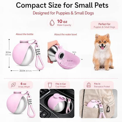 Portable Dog Water Bottle for Walking, 10oz Stainless Steel Pet Water Dispenser with Foldable Silicone Bowl, Leak-Proof Puppy Water Bottle for Small Dogs&Cats,Travel Hiking Outdoor Use(Pink) - Image 4