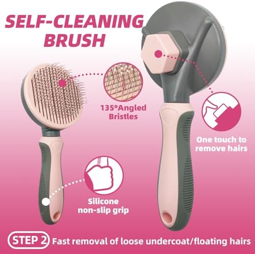 Pet Grooming Kit - 7 PCS Deshedding Brush Set with Slicker, Undercoat Rake, Bath Brush & Nail Clipper for Short & Long Haired Dogs, Cats (Pink) - Image 3