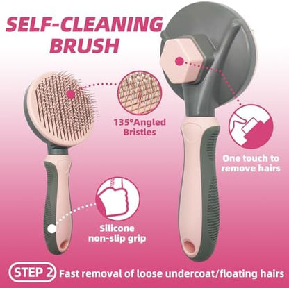 Pet Grooming Kit - 7 PCS Deshedding Brush Set with Slicker, Undercoat Rake, Bath Brush & Nail Clipper for Short & Long Haired Dogs, Cats (Pink) - Image 3