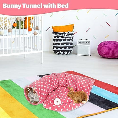 BWOGUE Bunny Tunnel Bed, 2-in-1 Collapsible Rabbit Tunnel Hideout with Mat - Image 5