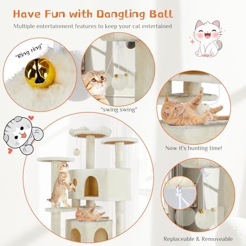 Sweetcrispy 54-inch Cat Tree Tower with Scratching Posts, Indoor Use - Image 2