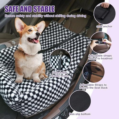 Dog Car Seat for Small Dogs,Medium Dog Car Bed with Detachable Washable Cover,Pet Puppy Booster Cars Seats with Safety Belt Up to 30 lbs(Grid Black) - Image 4