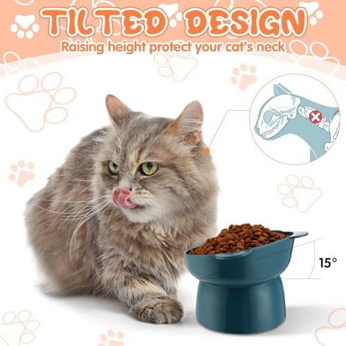Hsei 6 Pcs Raised Cat Bowls Tilted Anti Vomit Pet Feeder, Cute Color - Image 3