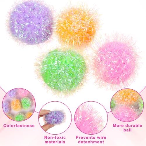 Psyqtsuary 12 Pcs Cat Ball Toys, 2 Inch Sparkle Fuzzy Balls Interactive Cat Toy Soft Pom Pom Sparkle Fuzzy Balls Assorted Color - Image 3