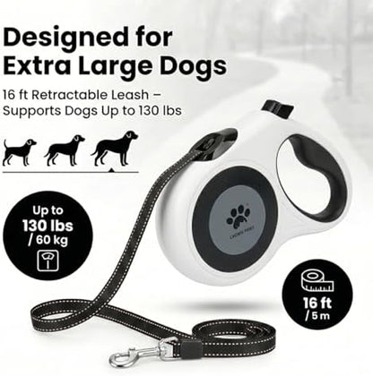 16 ft Retractable Dog Leash for Extra Large Dogs up to 130 lbs,Tangle-Free Nylon Tape,White Dan24 XL - Image 3