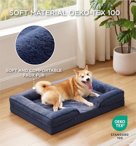 Made4pet Dog Bed Orthopedic, Dog Sofa for Small Dogs Supportive Foam Pet Cushions Bed with Washable Removable Cover, Egg-Crate Foam, Waterproof Lining Bottom, Blue, 35 * 23 * 6.5 Inch - Image 3