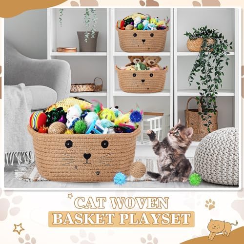 Zopeal 58 Pcs Cat Toy Set with Storage Basket Indoor, Khaki, 9.8 Inch - Image 5