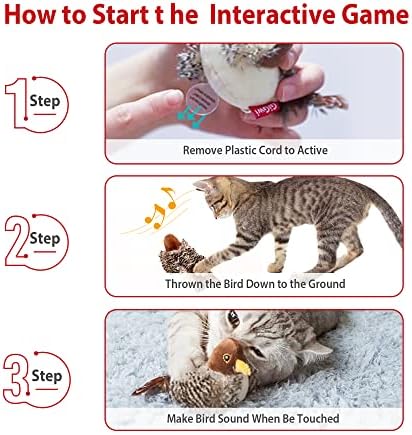 Gigwi Interactive Cat Set - Squeaky Feather Toys for Indoor Cats, 3PCS Plush Pack Including Mouse Hunt, Chase Bird, and Chirping Bee - Image 4