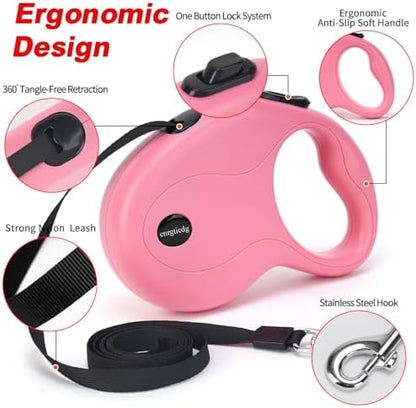 enrgticdg 16Ft Retractable Dog Leash,Light Weight Leash for Small to Medium Dogs/Cats Up to 50lbs,Stainless Steel Spring Strong Nylon Tape, Tangle Free, One-Handed Brake.(Pink-Black) - Image 4