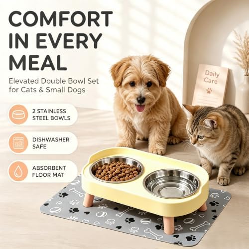 Elevated Dog Bowls with Mat, 2 Stainless Steel for Small Dogs Under 25 Lb - Image 2