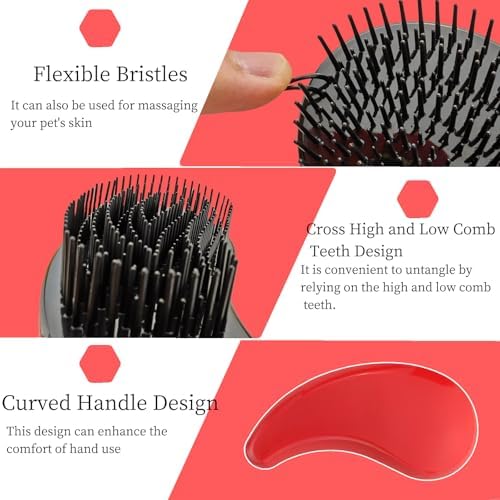 Comma-Shaped Small Dog Brush, Puppy Essentials (Rose Red) - Image 3