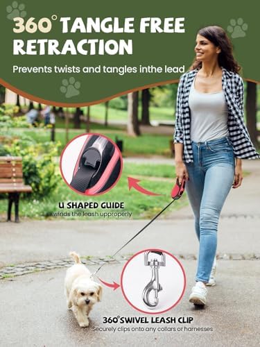 Retractable Dog Leash with Led Light, Douexio 16ft Heavy Duty Dog Leash Retractable for Medium Large Dogs Up to 110lbs,360° Tangle-Free, One-Button Control, High Strength Hook (Red, 66-110lbs) - Image 5