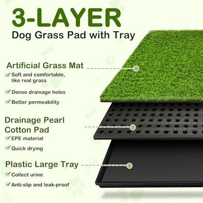 Dog Grass Pad with Tray, 23''X17'' Large Artificial Turf Grass Potty, Reusable Puppy Pee Pads for Dogs, Portable Dog Litter Box for Indoor/Outdoor Potty Training Toilet - Image 3