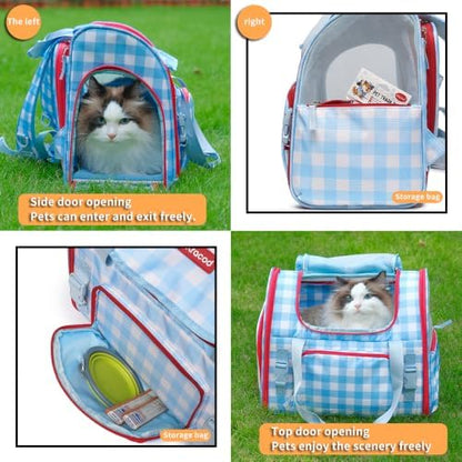 Pet Backpack Carrier for Small Dogs Medium Cats, Puppies,Breathable and Collapsible Design, Portable Travel Bag for Bearded Dragon,Rabbit Cage (Blue, Small) - Image 3