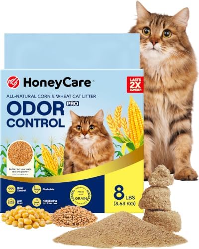 HONEY CARE All-Natural Corn & Wheat Clumping Cat Litter PRO, Flushable, Low Dust, Superior Odor Control, 8 lbs, Single Bag by HoneyCare