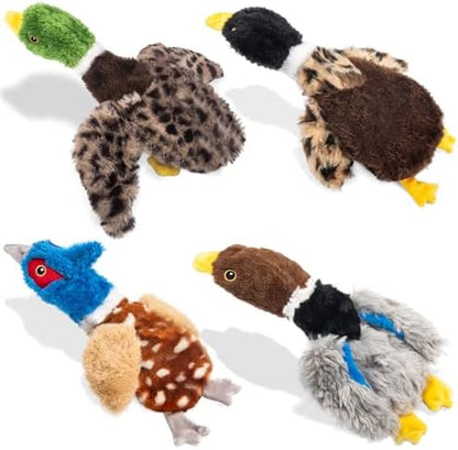 Stuffing-Free Duck Dog Toys, 4 Pack Squeaky Crinkle Plush Dog Toy Set, No-Stuffing Puppy Toys for Small & Medium Dogs, Soft Dog Toys for Light to Moderate Chewers by Calibonbon
