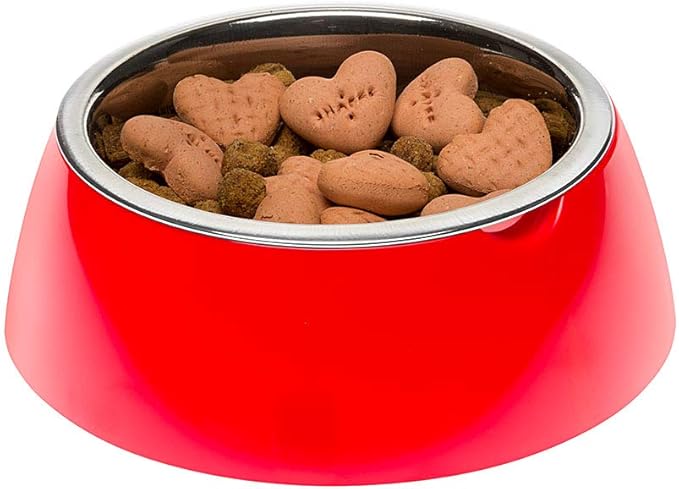 Ferplast Jolie Dog Bowl Cat Bowl - Stainless Steel Water & Food Dog Bowls with Plastic Holder, Non-Slip, Medium (0.9 L), Red