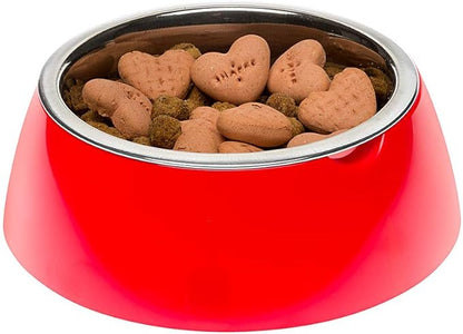 Ferplast Jolie Dog Bowl Cat Bowl - Stainless Steel Water & Food Dog Bowls with Plastic Holder, Non-Slip, Medium (0.9 L), Red