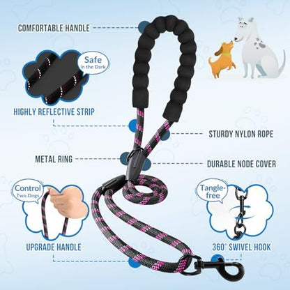 AUTOWT Double Leash for Two Dogs, No Tangle 360° Swivel Dual Dog Leashes with 4 Handles, Super Lightweight for Puppy, Reflective Adjustable Strap and Shock Absorbing Bungee - Image 3
