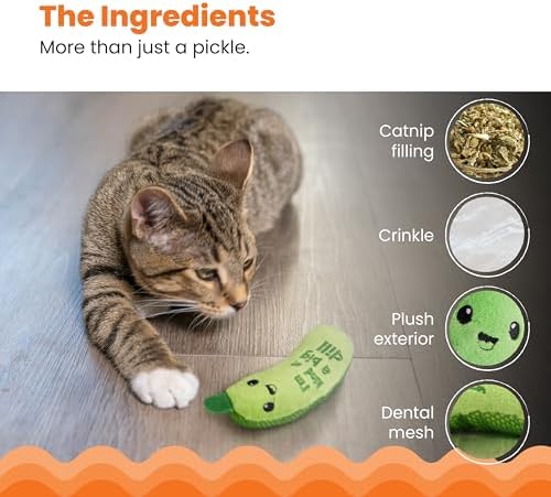 Catstages Crunchy Pickle Kicker Chew Cat Toy, Catnip & Dental Mesh, 6.5" - Image 5