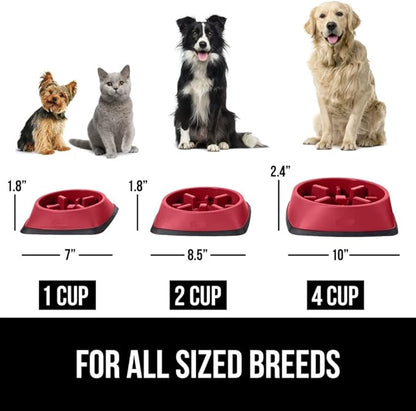 GORILLA GRIP Patented BPA Free Slow Feeder Dog Bowls, Interactive Puzzle Toy for Dogs and Cats Food Training Enrichment, Keeps Pets Busy and Prevents Puppy Overeating, Small Breeds, 1 Cup, Red
