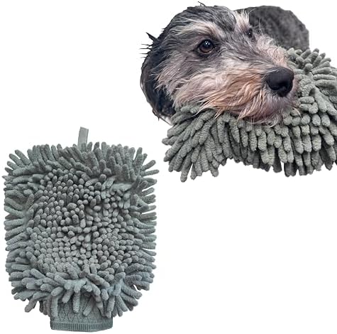 SPOT Clean Paws Chenille Microfiber Dog Towel Mitt - Super Absorbent, Quick-Drying, Washable, Double-Sided Glove for Wet Paws & Body, Durable, Odor-Free, Gently Massages & Dries, 9.5in x 7in by SPOT