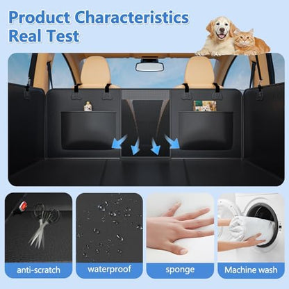Hard Bottom Dog Car Seat Cover for Back Seat – Waterproof Nonslip Hammock Extender for Trucks & SUVs, Heavy Duty Pet Protector, Black Faux Leather - Image 3