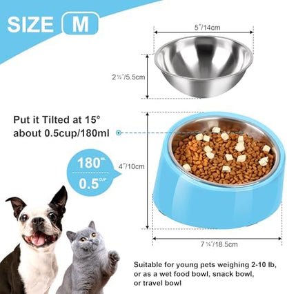 Tilted Dog Bowl Non-Slip & Non-Spill Pet Feeder with Elevated Detachable Melamine Stand, Easy to Get Food Dog Dish, M/180ml Sky Blue - Image 2