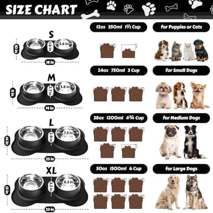 AsFrost Dog Food Bowls Stainless Steel Pet Bowls & Dog Water Bowls No Spill Non Skid, Feeding Bowls with Dog Bowls Silicone Mat for Small Medium Large Size Dogs, Cat Pet Dog Dishes Set, Black, 3 Cup - Image 3