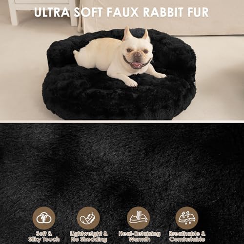 EHEYCIGA Soft Cat Couch Bed for Indoor Cats, Fluffy Small Dog Bed with Removable Washable Cover, Bolster Pet Sofa, Waterproof and Non-Slip, 26" x 26"x 8", Black - Image 4