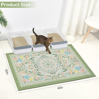 Glittme Cat Litter Mat with Non-Slip Bottom Litter Box Mat 40"X30" Litter Trapping Mat Easy to Clean Washable Cat Food Mat for Kitty,XL - Image 2