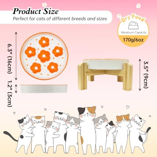 Elevated Ceramic Slow Feeder Cat Bowl with Anti-Slip Bamboo Stand - Image 2