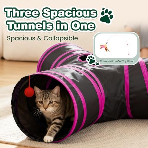 Love's cabin Cat Tunnel for Indoor Cats, 3-Way Collapsible Play Tunnel - Image 6