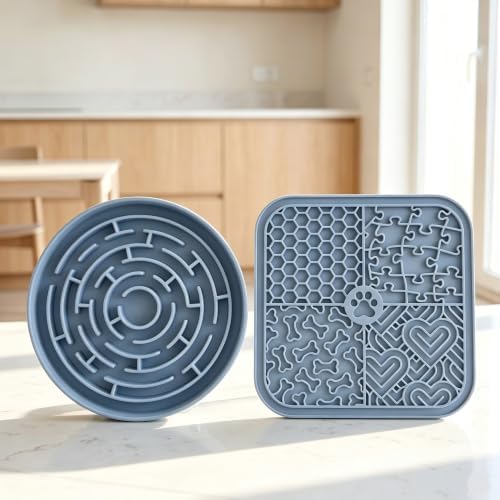 Dog Lick Mat for Anxiety Relief, Slow Feeder Bowl for Dogs & Cats, Silicone Lick Pad with Strong Suction Cups for Pet Grooming, Bath, Tooth Cleaning, Distraction and Calming, Blue by YCTMALL