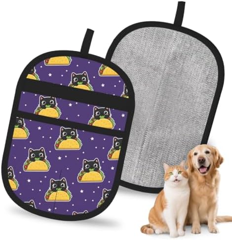Black Cat Taco Mexican Food Purple Pet Hair Removal Glove For Cats Dogs by FREEHOTU