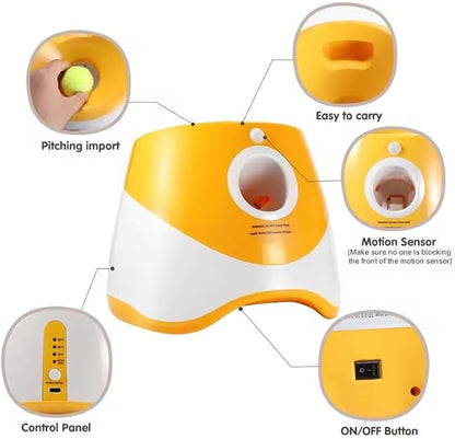 Automatic Dog Ball Launcher Interactive Dog Toy for Small & Medium Dogs | Includes 6 Balls, USB Charging Cable & Adjustable Distance |Hands-Free Fetch Machine for Indoor & Outdoor Play(Orange)