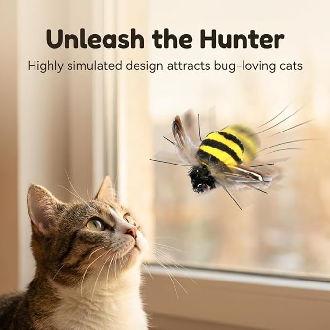 Cat Insect Feather Toys Replacement - 2 Pcs Handmade Natural Bees - Cat Toy Wand Refills - Interactive Kitten Teaser Wand Attachments - Cat Toys for Indoor Cats Play