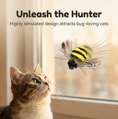 Cat Insect Feather Toys Replacement - 2 Pcs Handmade Natural Bees - Cat Toy Wand Refills - Interactive Kitten Teaser Wand Attachments - Cat Toys for Indoor Cats Play