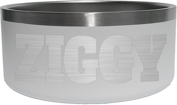 Custom Dog Bowl with Large Name - 304 Stainless Steel, Personalized Engraved, Nonslip, Custom Cat Bowl, Feeder, Pet Supplies, Food (White, Large -64oz)