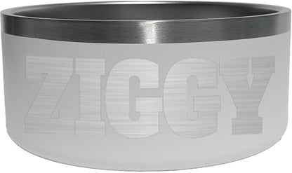 Custom Dog Bowl with Large Name - 304 Stainless Steel, Personalized Engraved, Nonslip, Custom Cat Bowl, Feeder, Pet Supplies, Food (White, Large -64oz)