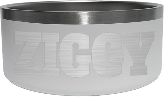 Custom Dog Bowl with Large Name - 304 Stainless Steel, Personalized Engraved, Nonslip, Custom Cat Bowl, Feeder, Pet Supplies, Food (White, Large -64oz)