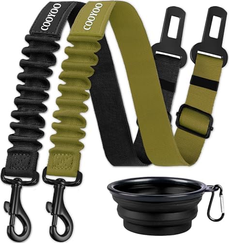 COOYOO Dog Seat Belt,3 Piece Set Retractable Dog Car Adjustable Seatbelts for Vehicle Nylon Pet Safety Heavy Duty & Elastic & Durable Car Harness for Dogs by COOYOO