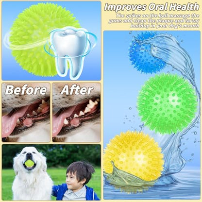 18 Pcs 3.5 in Squeaky Dog Toy Balls Dog Chew Toy for Teething Durable High Bounce TPR Fetch Spike Balls 9 Colors Water Toy for Small Medium Large Dog Aggressive Chewers Clean Teeth and Training - Image 6