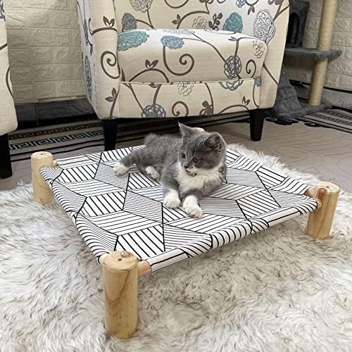 Pozico Cat/Dog Bed Hammock - Wooden Raised Indoor/Outdoor Beds - Breathable Mesh for Small Animals - White Diamond - Image 4