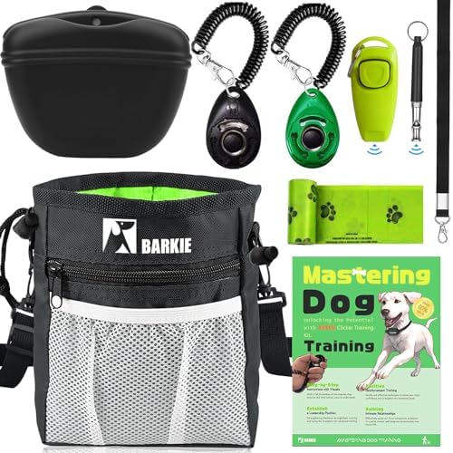 BARKIE Dog Training Kit - Treat Pouch, Pet Training Fanny Pack, 2 Puppy Training Clickers, Ultrasonic Silent Whistle, 2-in-1 Whistle Clicker, Clicker Training Guide Booklet, Dog Poop Bag (Black) by BarkieHouse