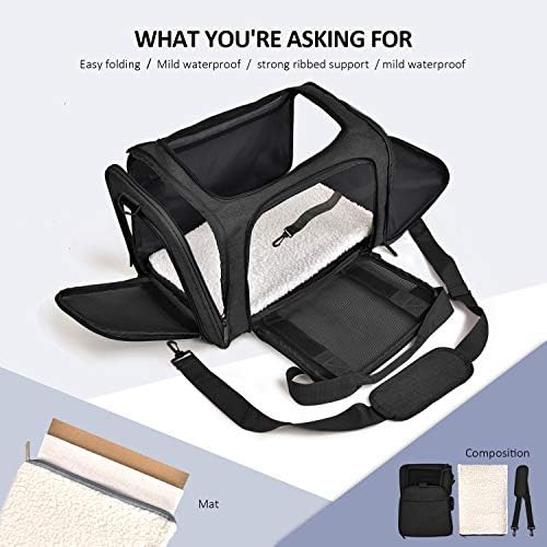 Henkelion Large Soft Sided Cat and Pet Carrier for Cats and Puppies up to 25Lbs - Collapsible, Waterproof Travel Carrier - Black - Image 2