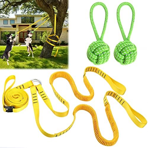 Dog Hanging Bungee Tug Toy for Two Dogs: Interactive Tether Tug-of-War for Pitbull Small to Large Dogs to Exercise - Durable Retractable Tugger Dog Rope Toy with 2 Chew Rope Toys by HOKINETY