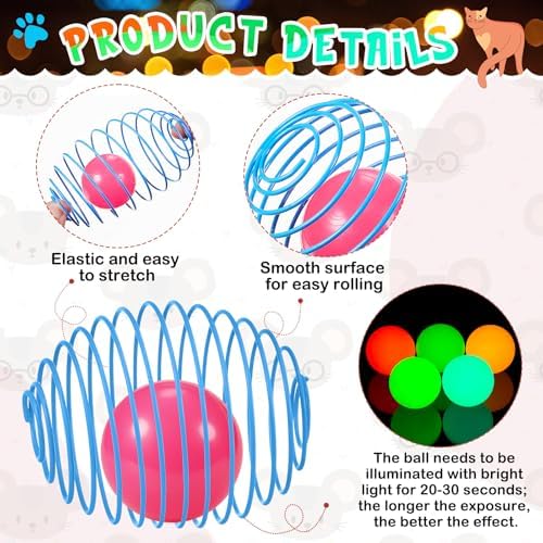Jecery 5 Pcs Cat Toys Spring,Glow Ball,Multicolor - Image 3