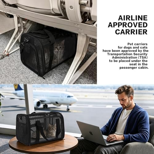 Cat Carrier, Soft-Sided Pet Carrier Bag, Breathable Mesh, Black (Black, 20 * 13 * 13) - Image 4