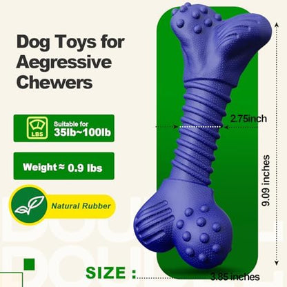 Dog Toys for Aggressive Chewers, Indestructible Chew Toys for Medium Large Dogs,Durable Rubber Dog Bones with Beef Flavor, Tough Dental Toy for Boredom Relief (Blue) - Image 3